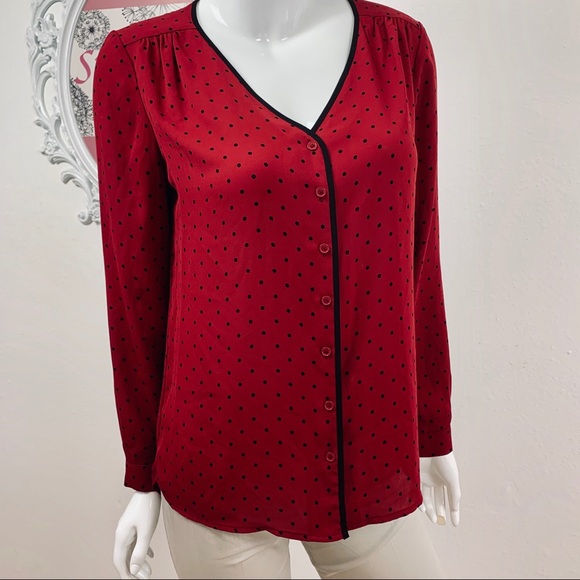 Anthropologie Tops - Anthro Pleione / Wine Button Up Black Polka Dot